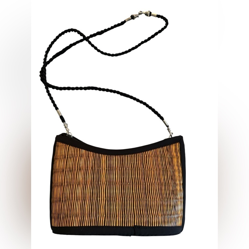 BASKET OF CAMBODIA Original SARAYE TATAMI Handwoven Grass Zip Black Trim